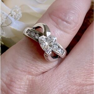 Vintage QVC Diamonique Sterling Silver Trillion Cut Stone Ring